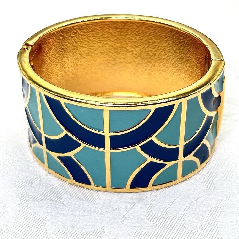 Talbots Mod Enamel Gold Tone and Shades of Blue Magnetic Bangle Bracelet